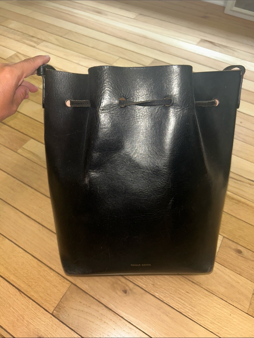 Mansur Gavriel Black Leather Drawstring Tote